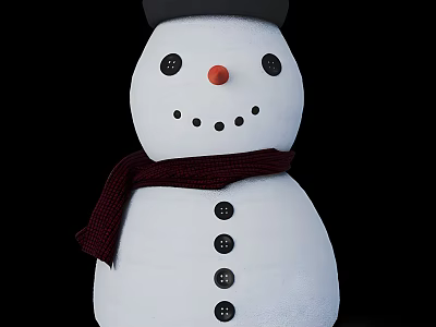 Adorable White Snowman With Black Hat Red Scarf Smiling Face and Black Buttons 3d model