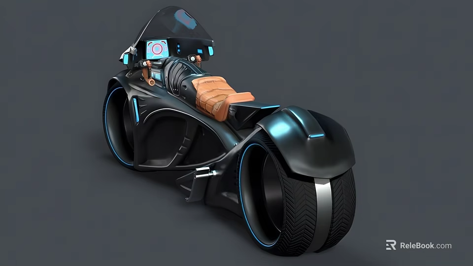 Futuristic Black Motorcycle With Blue Accents Leather Seat And Sleek Design 3d model 