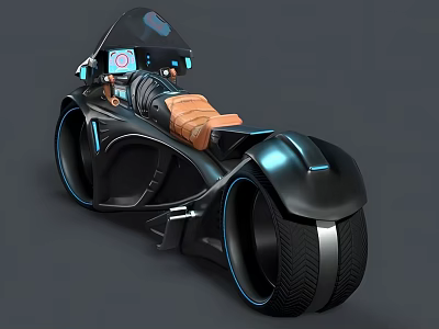 Futuristic Black Motorcycle With Blue Accents Leather Seat And Sleek Design 3d model