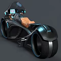 Futuristic Black Motorcycle With Blue Accents Leather Seat And Sleek Design