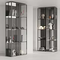 Modern Glass Display Cabinet With Multiple Shelves Books Sculptures And Vases