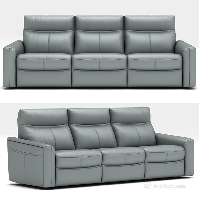 Modern Gray Leather Three Seater Sofa With Comfortable Backrest And Seats 3d model