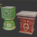 Ornate Stone Columns With Intricate Carved Floral Patterns And Lion Head Designs