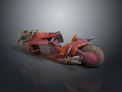 Vintage Red Orange Motorcycle With Skeleton Design And Worn Rustic Details 3d model