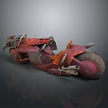 Vintage Red Orange Motorcycle With Skeleton Design And Worn Rustic Details 3d model
