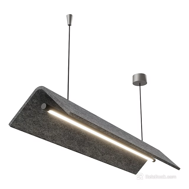 Modern Gray Felt Pendant Light With Long Rectangular Design Built-in LED And Black Hanging Cords 3d model