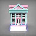 Cartoon Style Bank Building With Pink Light Blue And Purple Colors Columns And Steps