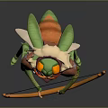 Horned Green Mythical Creature Character With Red Accent Armor And Orange Bow