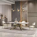 Elegant Modern Dining Table Set With Marble Top And Upholstered Brass Leg Chairs