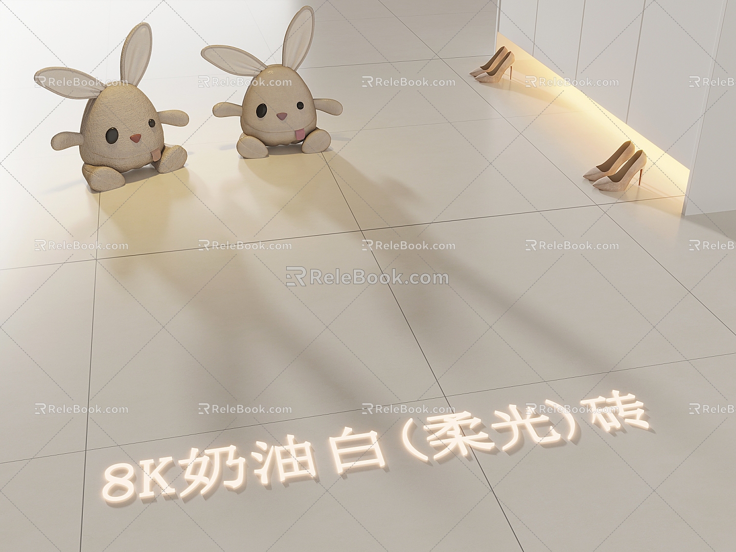 Milk White Floor Tile 8K Milk White Soft Light Floor Tile Living Room Bedroom Floor Tile Simple Milk White Tile 3d model