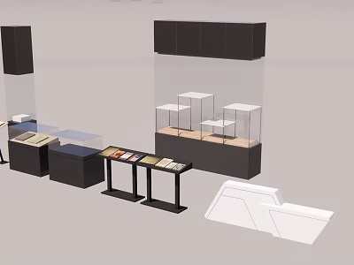 Modern Ornament Display Set With Glass Display Cases Black Cabinets And Display Stands 3d model