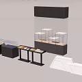 Modern Ornament Display Set With Glass Display Cases Black Cabinets And Display Stands