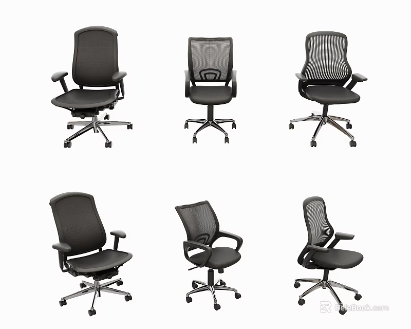 Ergonomic Modern Office Chairs Featuring Mesh Backrests Armrests and Swivel Wheels 3d model 