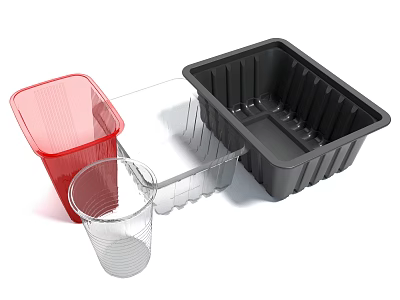 Durable Plastic Kitchen Storage Containers with Red Transparent and Black Design 3d model