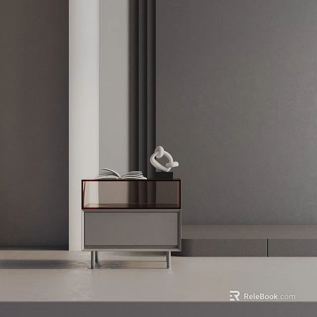 Modern Minimalist Side Table With Grey Base Brown Top White Sculpture And Books 3d model 