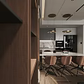 Modern Living and Dining Room Interior With White Sofa Coffee Table TV Fireplace Dining Table