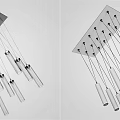 Modern Glass Hanging Chandelier With Multiple Cylindrical Lamps And Metal Suspension Wires