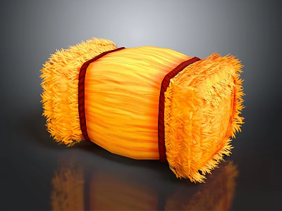 Yellow Furry Cylindrical Bean Bag Chair With Red Straps For Comfortable Seating 3d model