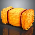 Yellow Furry Cylindrical Bean Bag Chair With Red Straps For Comfortable Seating