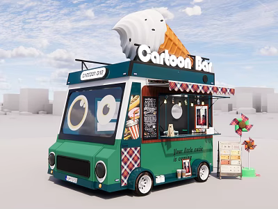 Cartoon Bar Ice Cream Truck With Big Eyes And Giant Cone Design 3d model