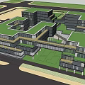 Modern Industrial Factory Architecture With Glass Skybridge And Surrounding Greenery