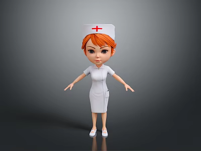 3D Nurse Character With Red Hair White Uniform And Red Cross Cap 3d model