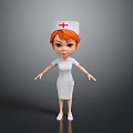 3D Nurse Character With Red Hair White Uniform And Red Cross Cap