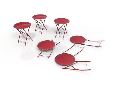 Red Folding Small Round Tables For Home Furniture And Decor 3d model