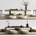 Japanese Tea Table and Chair Tatami Tea Table and Chair Combination Futon 3d model