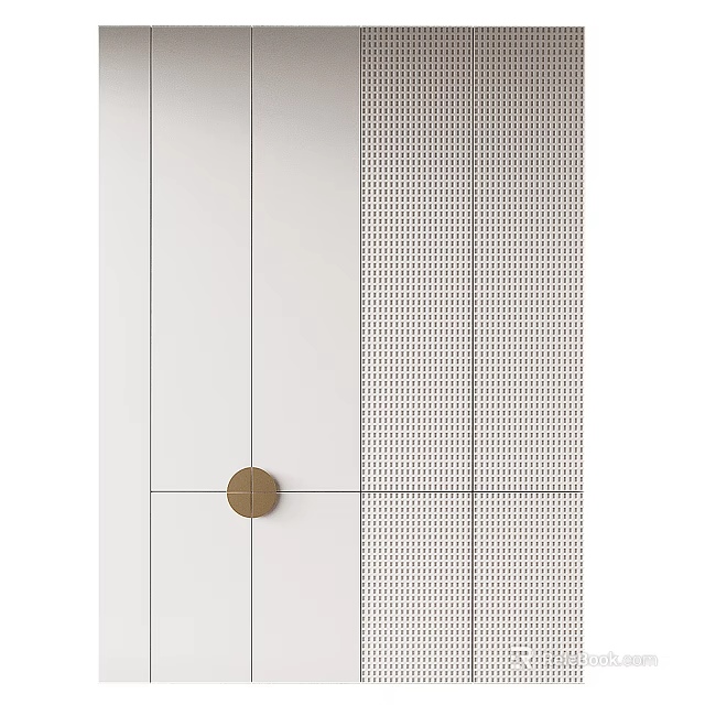 Modern White Wardrobe Design With Brass Round Knob And Perforated Panel 3d model 
