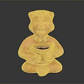 Red Terracotta Seated Figure Sculpture With Carved Facial Details Holding Bowl In Hands