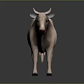 Realistic 3D Cow With Pink Horns And Light Pink Dark Brown Fur 3d model
