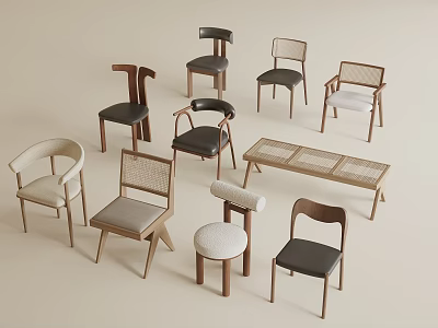 Stylish Single Chairs With Various Designs Wooden Frames And Upholstered Seats 3d model