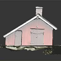 Red Residential House Model With Gray Roof Chimney Grass And Path