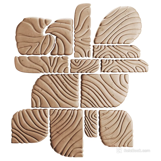 Brown Wavy Texture Wall Decor Tiles With Assorted Arrangement Design 3d model 