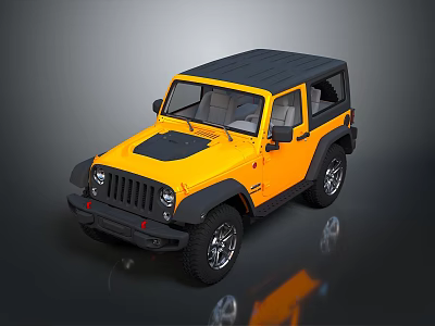 Yellow Jeep Wrangler with Black Roof Classic Convertible Exterior Design 3d model