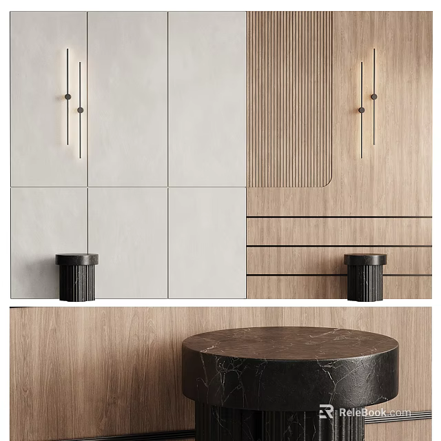 Modern Bed Accent Wall Design With Wood Paneling And Sconces 3d model