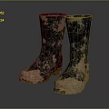 Muddy Rain Boots With Worn Rubber Surface And Dirty Brown Spots Details