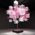 DP Installation Featuring Pink Cherry Blossoms And Hanging Transparent Cubes Decorative Design