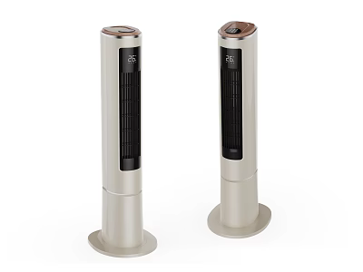 Two Beige Tower Air Cooler Fans With Sleek Design And Standing Base 3d model