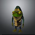 Cartoon Frog Standing Pose With Big Eyes Smiling Face Green And Yellow Body
