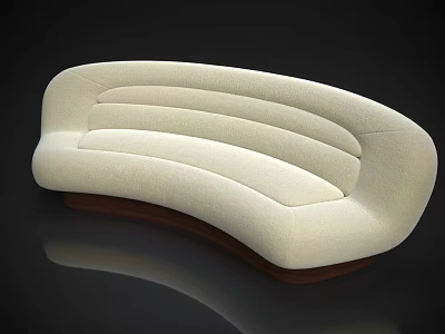 Unique Modern White Curved Upholstered Sofa With Sleek Wooden Base Design 3d model