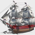 Vintage Sailing Ship With White Canvas Sails Red Brown Hull And Union Jack Flags