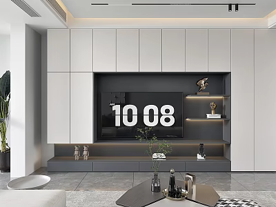 Modern TV Wall Unit With Built-in TV Decorative Items Plants And Shelves 3d model