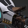 Futuristic Motorcycle With Glowing Blue Circular Lights And Orange Wheels Design Details