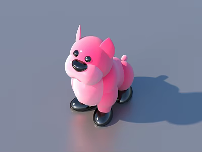 Cute Pink Dog Stuffed Toy With Black Eyes Nose And Shoes 3d model
