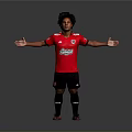 Football Player In Red Jersey Standing With Arms Outstretched Against Gray Background