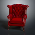 Red Leather Tufted Armchair With Scroll Arms Wooden Legs And Nailhead Trim