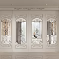 Elegant White Sliding Doors With Intricate Carvings And Patterned Glass Inserts 3d model