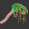 Colorful Children's Playground Equipment With White Slide Green Yellow Climbing Frame And Blue Spherical Connectors